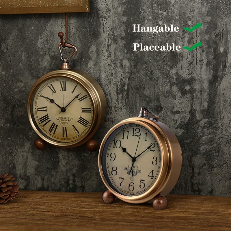 JUSTUP ساعة طاولة ذهبية من جاست اب، ساعة منبه مكتبية عتيقة غير مزعجة تعمل بالبطارية حركة كوارتز صامتة زجاج عالي الدقة لتزيين غرفة النوم وغرفة المعيشة والديكور الداخلي للأطفال (روماني) - Image 4